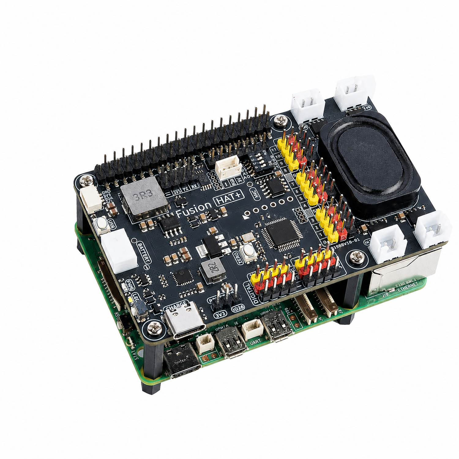 SunFounder Fusion HAT+ Expansion Board for Raspberry Pi 5/4/3B+/Zero 2W, 4 DC Motor Drivers, 12 PWM Servo, ADC, Speaker & Mic, Works with AI LLMs（ChatGPT/Gemini）