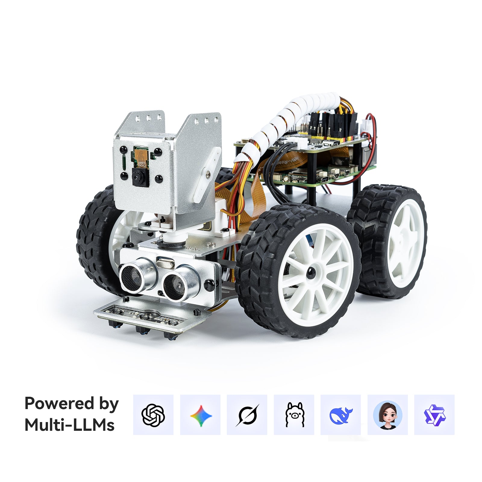 SunFounder Picar-X AI Video Robot Car Kit for Raspberry Pi 5/4/3B+/Zero 2w, LLMs ChatGPT-4o/Gemini/Grok, Voice&Video Recognition, Python, Scratch, Camera, Batterry (RPI NOT Included) - SunFounder