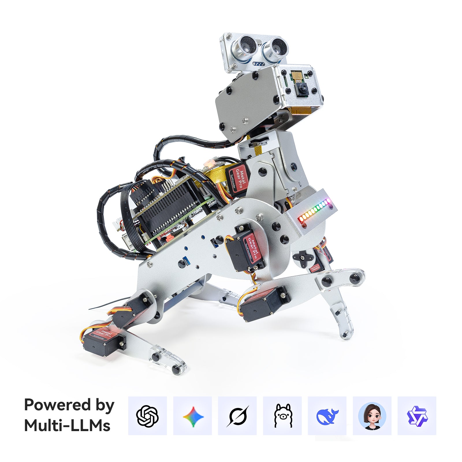 SunFounder PiDog AI Robot Dog Kit for Raspberry Pi 5/4/3B+/Zero 2W, LLMs ChatGPT-4o/Gemini/Grok, Voice&Video Recognition, Python, App Control, Battery, Gyroscope, Camera (RPI NOT Included) - SunFounder