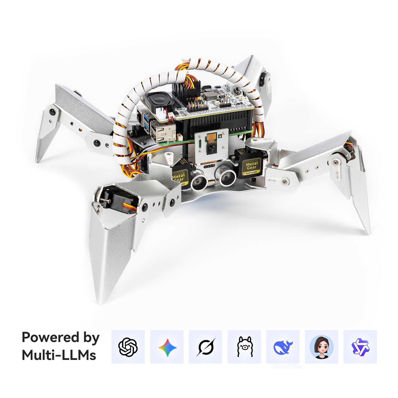SunFounder PiCrawler AI Robot Kit for Raspberry Pi 5/4/3B+/Zero 2W, Openclaw LLMs ChatGPT/Gemini/Grok, Voice&Video Recognition, Python/Scratch, Mic, Camera (RPI NOT Included)