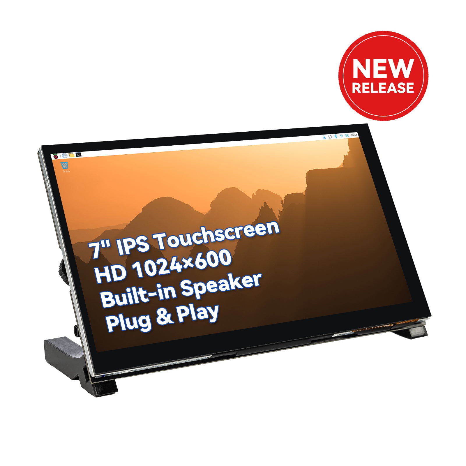 Raspberry Pi 7 Inch IPS LCD Touch Screen  Monitor Display 1024×600 Capacitive Screen HDMI Plug & Play for Raspberry Pi 5/4B/3B+ Built-in Speaker 3.5mm Audio Jack - SunFounder