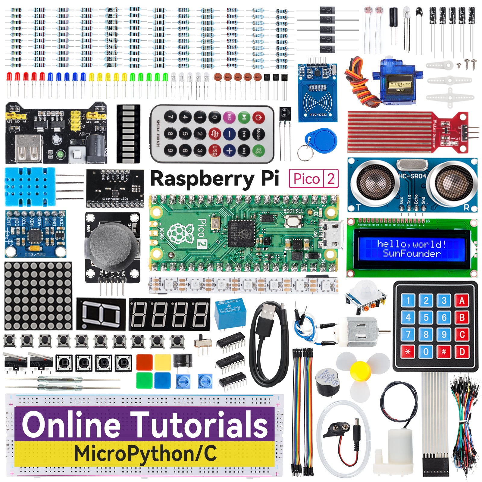 SunFounder Raspberry Pi Pico 2 Newton Lab Starter Kit, RP2350 Dual-Core 150MHz 520KB RAM 4MB Flash Microcontroller, MicroPython, Arduino C/C++, Online Tutorials - SunFounder